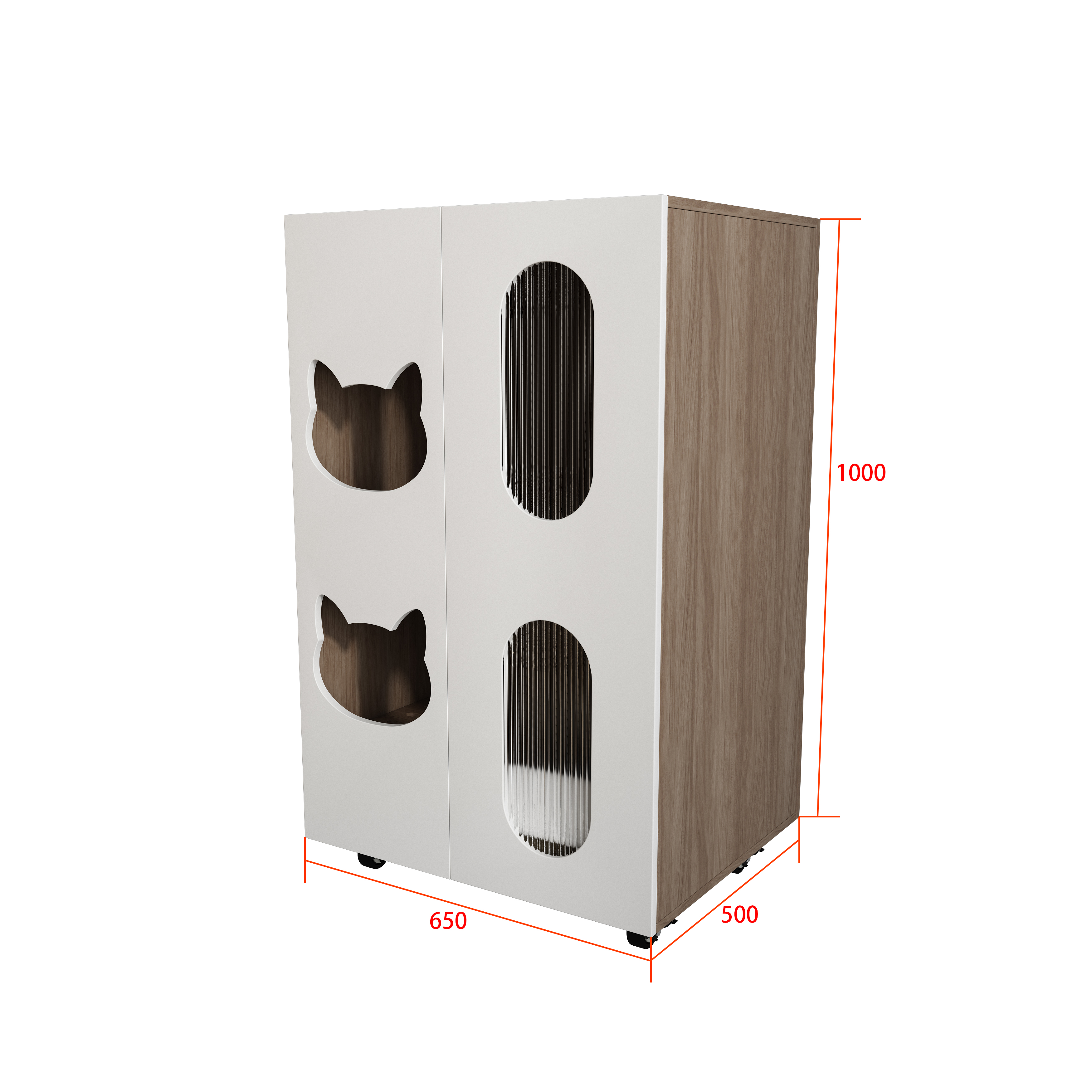 Modern White Cat Litter Box Cabinet with Cat‑Ear Cutouts, Fluted Doors & Storage Space