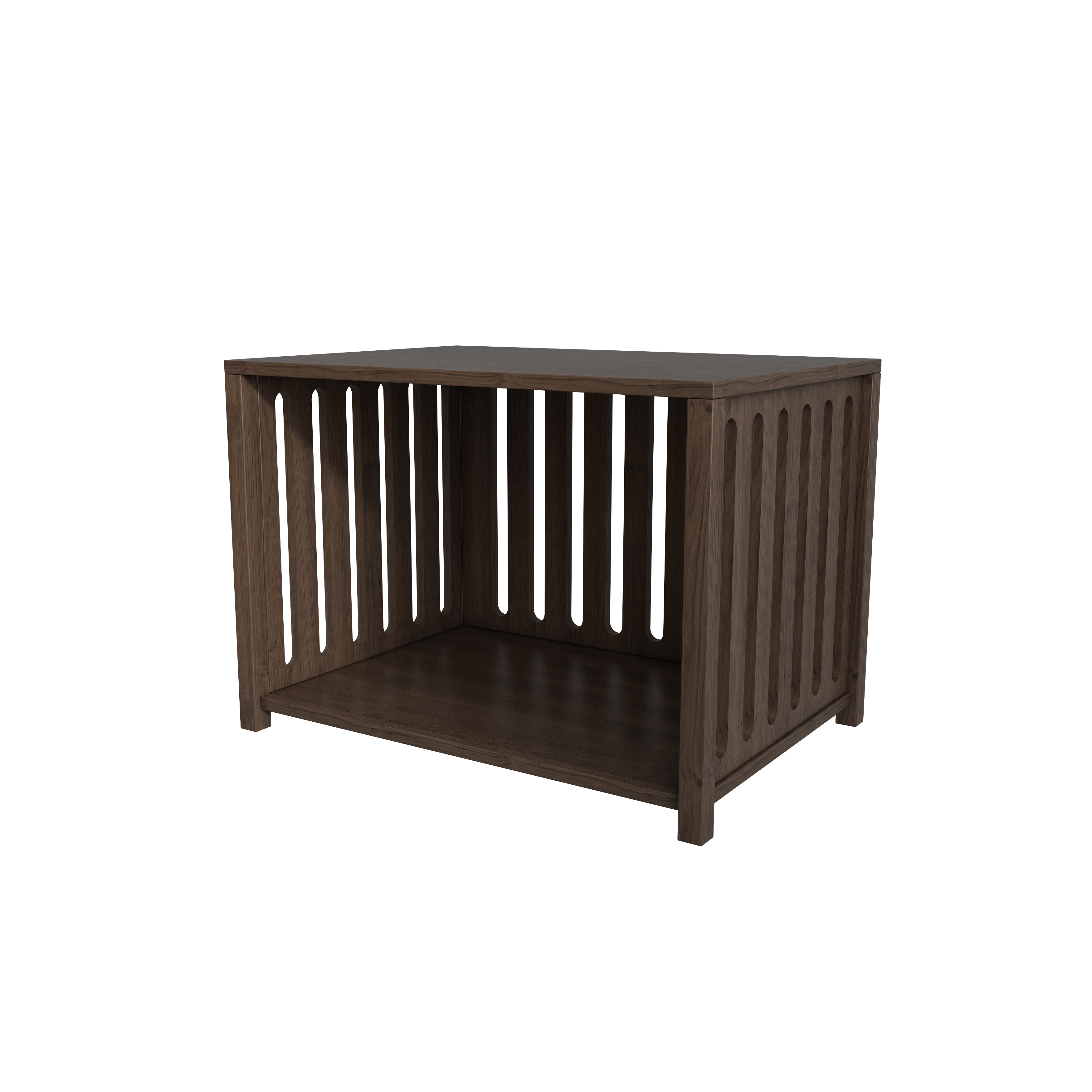 Wooden Dog Crate Side Table with Cushioned Bed, Slatted Panels & Hidden Pet Space