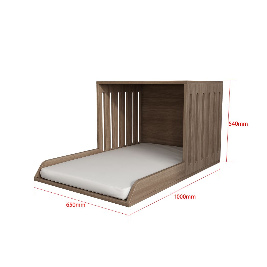 Minimalist Wooden Pet Nook with Plush Cushion & Side Table Function