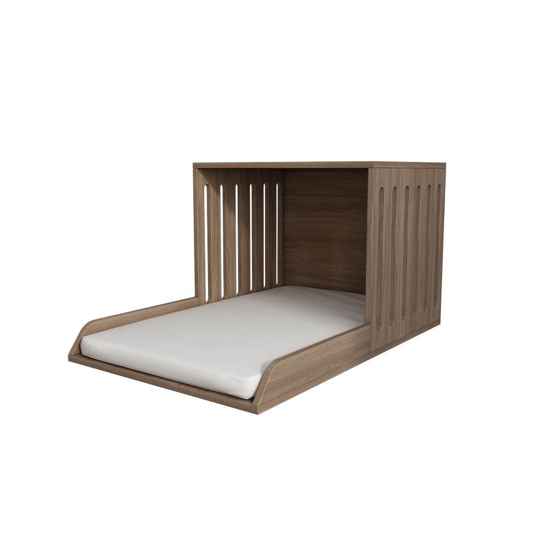 Minimalist Wooden Pet Nook with Plush Cushion & Side Table Function