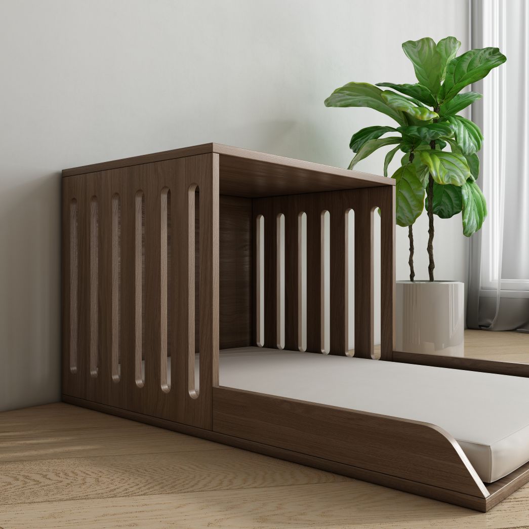 Minimalist Wooden Pet Nook with Plush Cushion & Side Table Function
