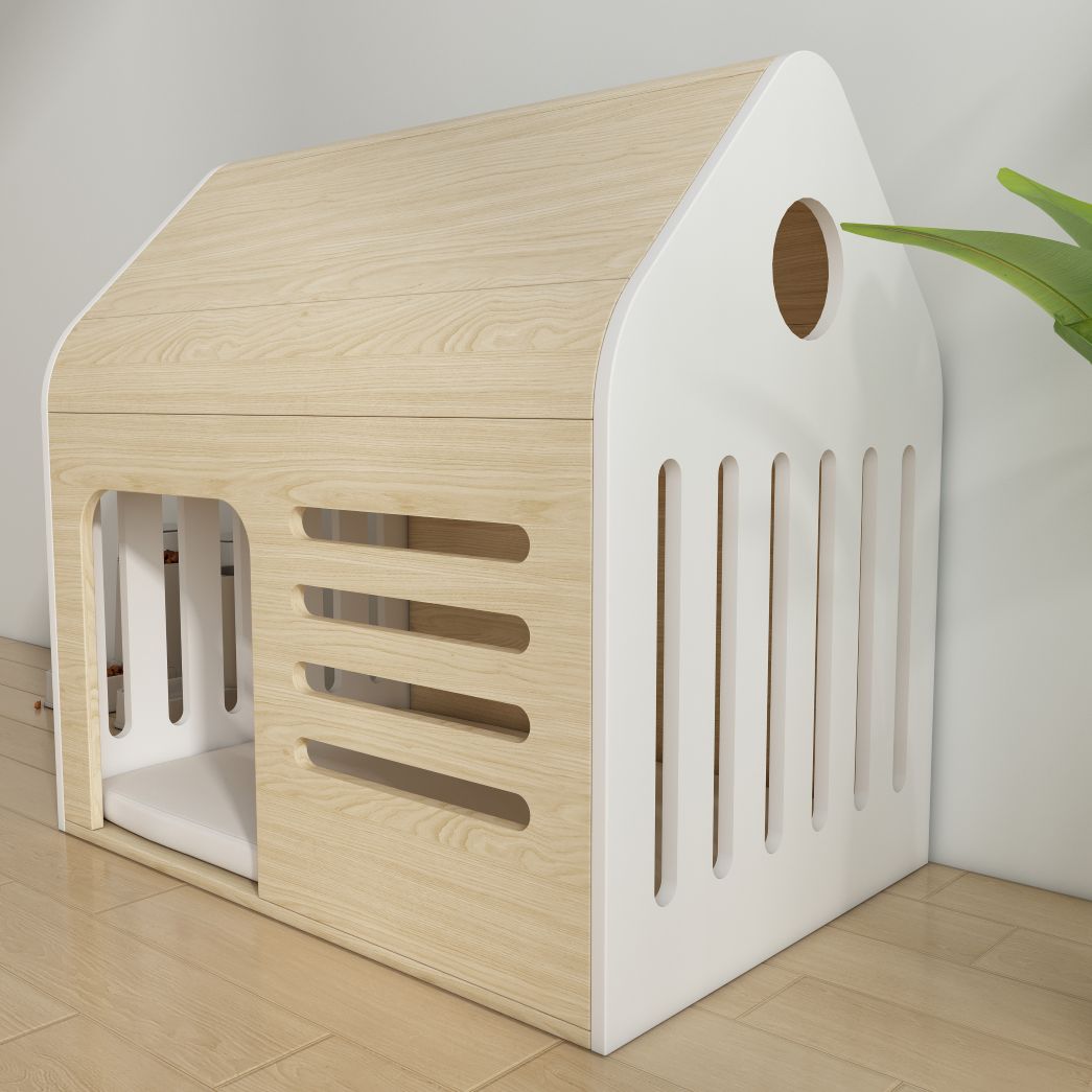 Light Wood Cat House with Ventilation Slots & Cushion, Indoor Pet Shelter