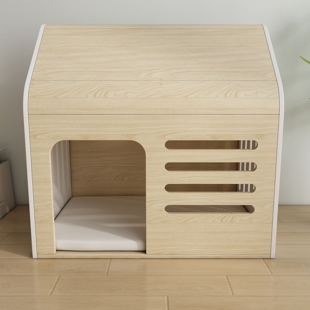 Light Wood Cat House with Ventilation Slots & Cushion, Indoor Pet Shelter