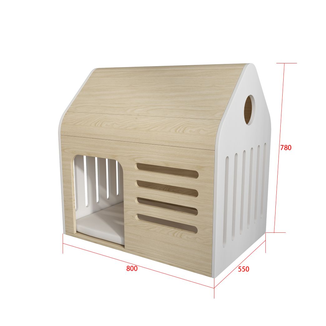 Light Wood Cat House with Ventilation Slots & Cushion, Indoor Pet Shelter