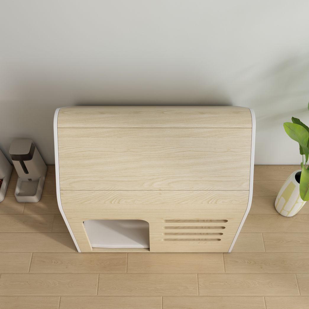 Light Wood Cat House with Ventilation Slots & Cushion, Indoor Pet Shelter