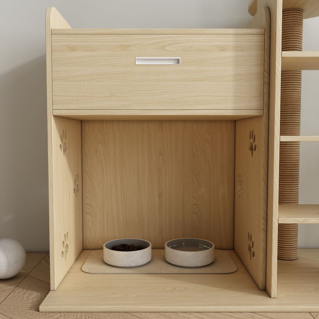 Multi-Functional Cat Tree with Feeding Station, Drawer & Scratching Posts