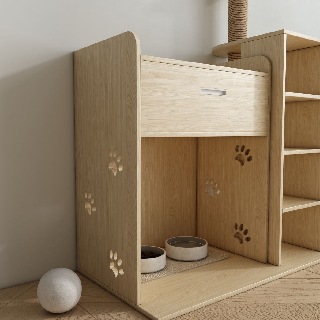 Multi-Functional Cat Tree with Feeding Station, Drawer & Scratching Posts
