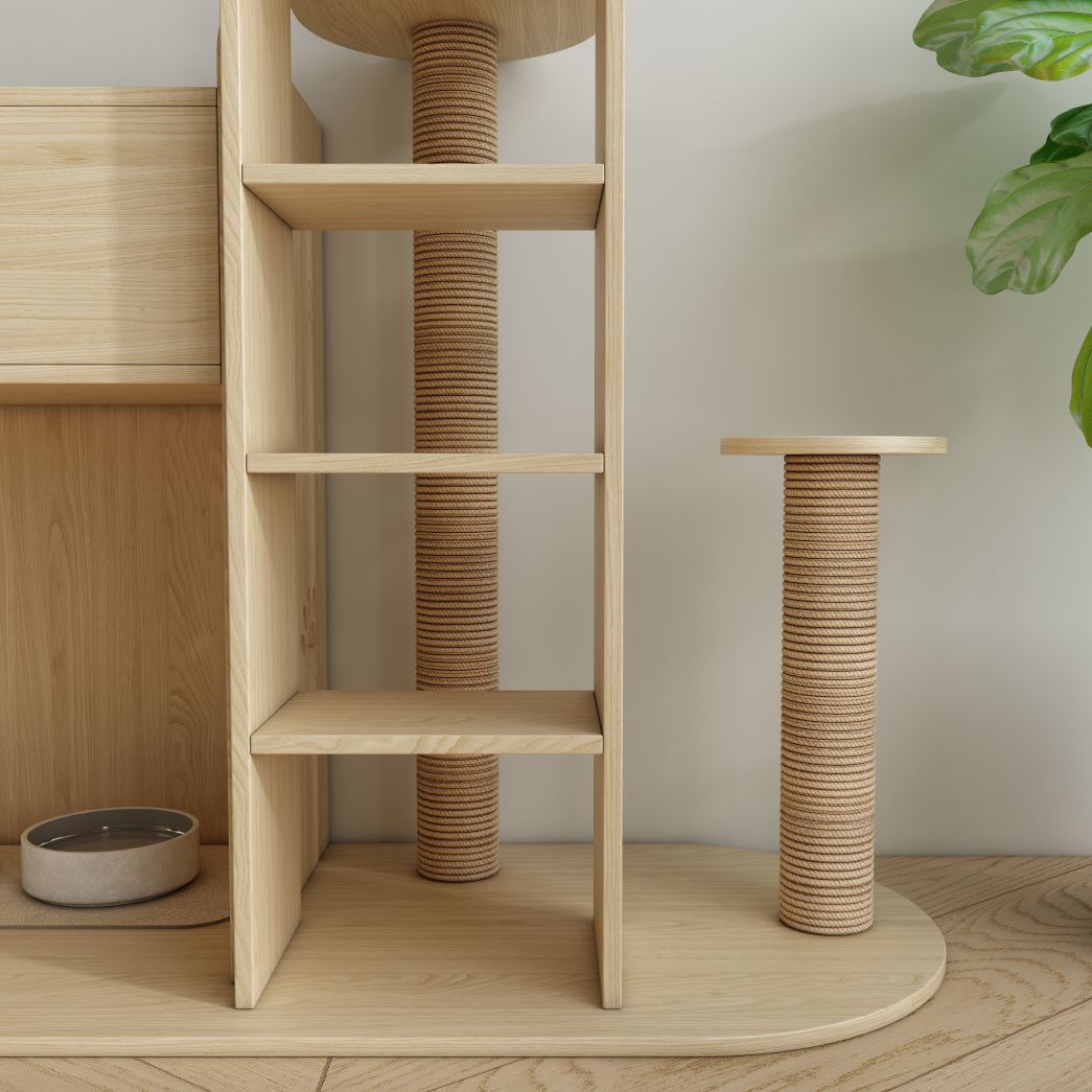 Multi-Functional Cat Tree with Feeding Station, Drawer & Scratching Posts