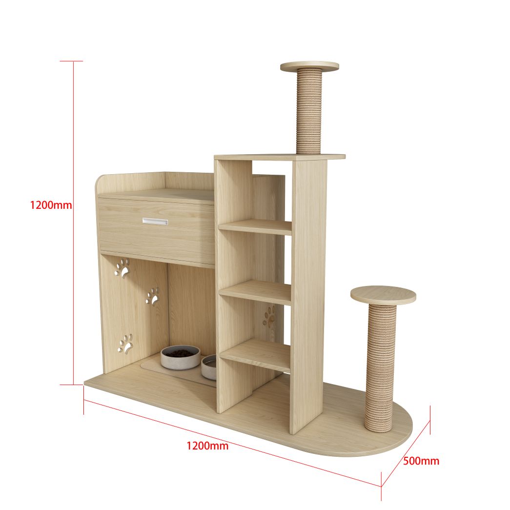 Multi-Functional Cat Tree with Feeding Station, Drawer & Scratching Posts