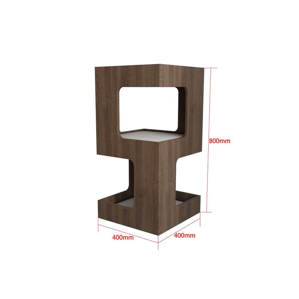 Tall Double-Level Cat House with Cushions, Modern Dark Wood Cat Condo