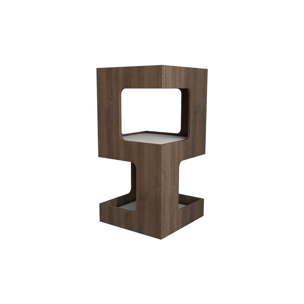 Tall Double-Level Cat House with Cushions, Modern Dark Wood Cat Condo
