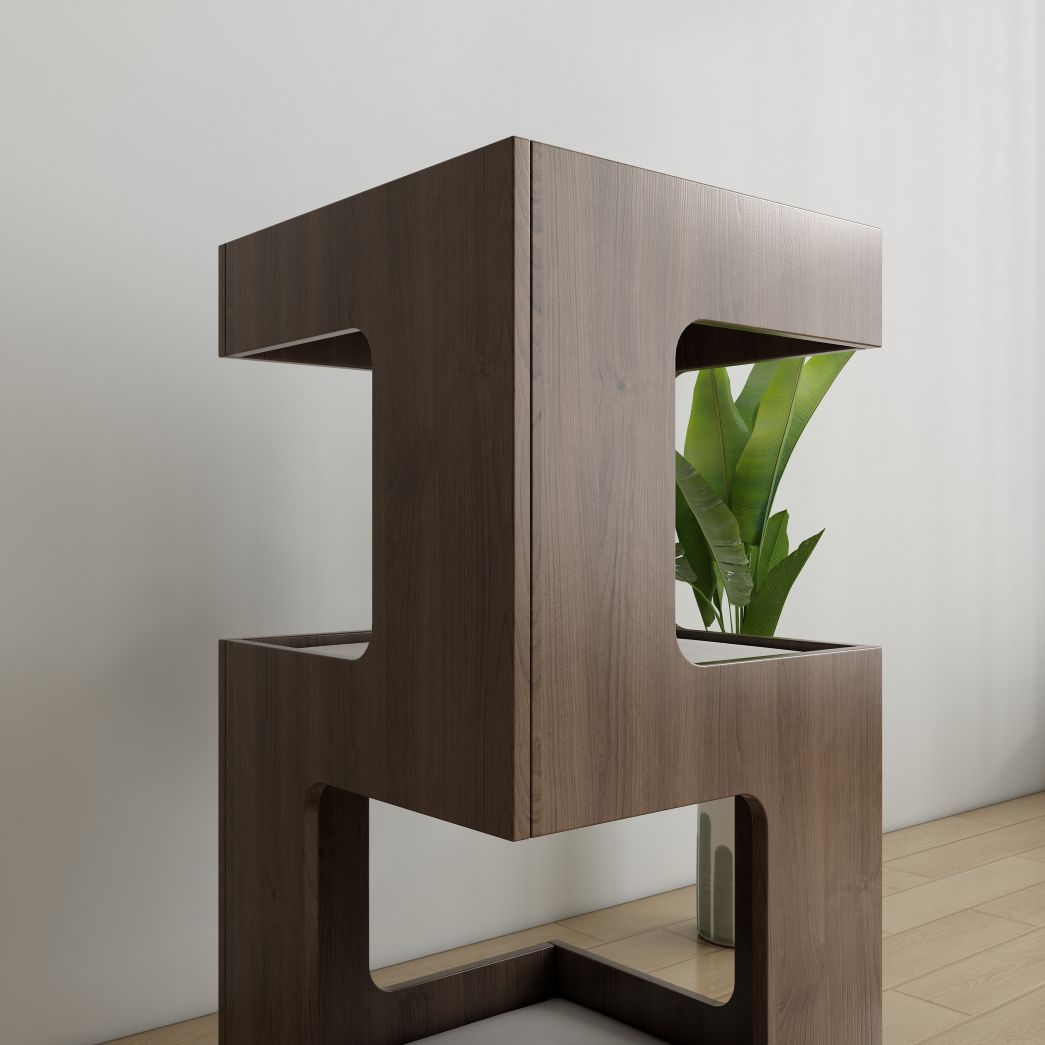 Tall Double-Level Cat House with Cushions, Modern Dark Wood Cat Condo