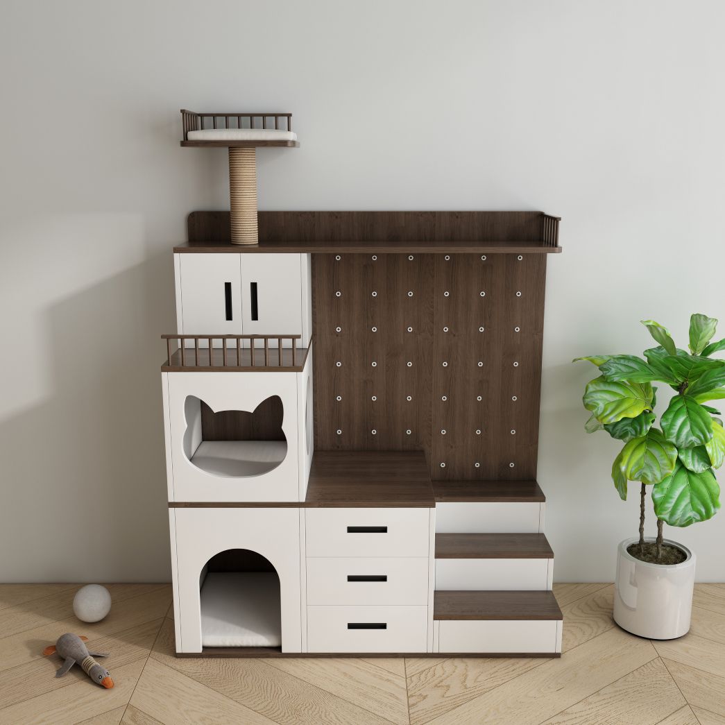 Multi-Level Cat Tree with Condos, Storage Drawers & Sisal Scratching Post