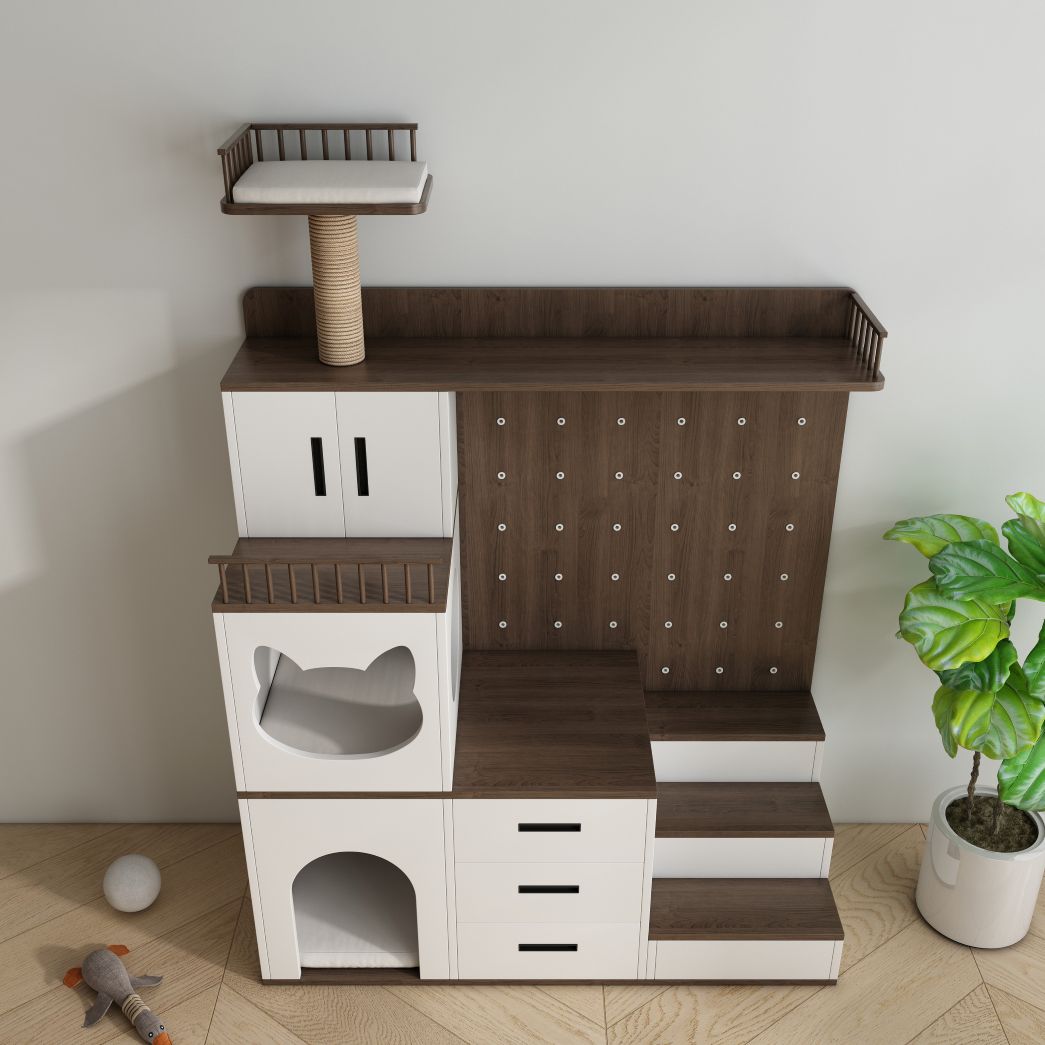 Multi-Level Cat Tree with Condos, Storage Drawers & Sisal Scratching Post
