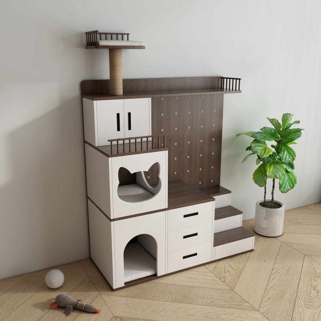 Multi-Level Cat Tree with Condos, Storage Drawers & Sisal Scratching Post