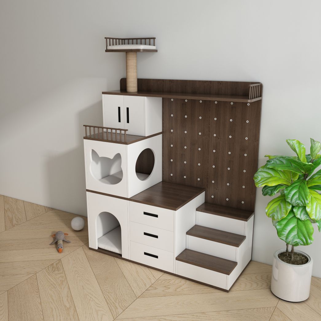Multi-Level Cat Tree with Condos, Storage Drawers & Sisal Scratching Post