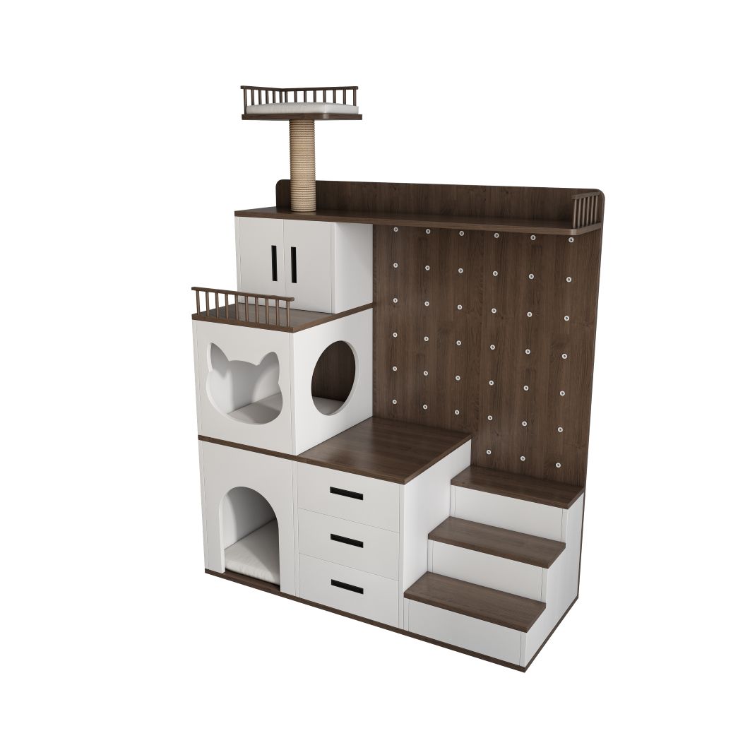Multi-Level Cat Tree with Condos, Storage Drawers & Sisal Scratching Post