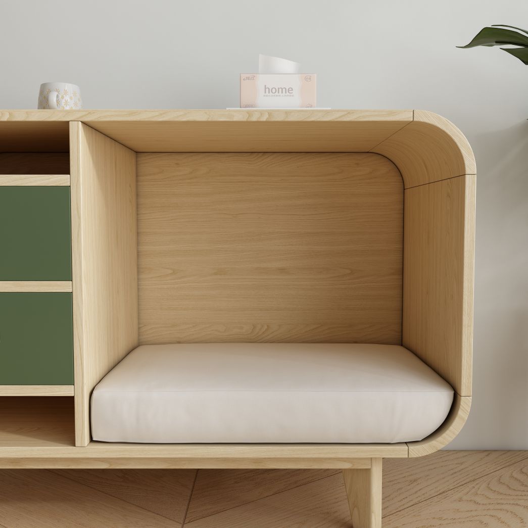 Dual-Use Wooden Pet Bed Sideboard with Storage Drawers & Cushion