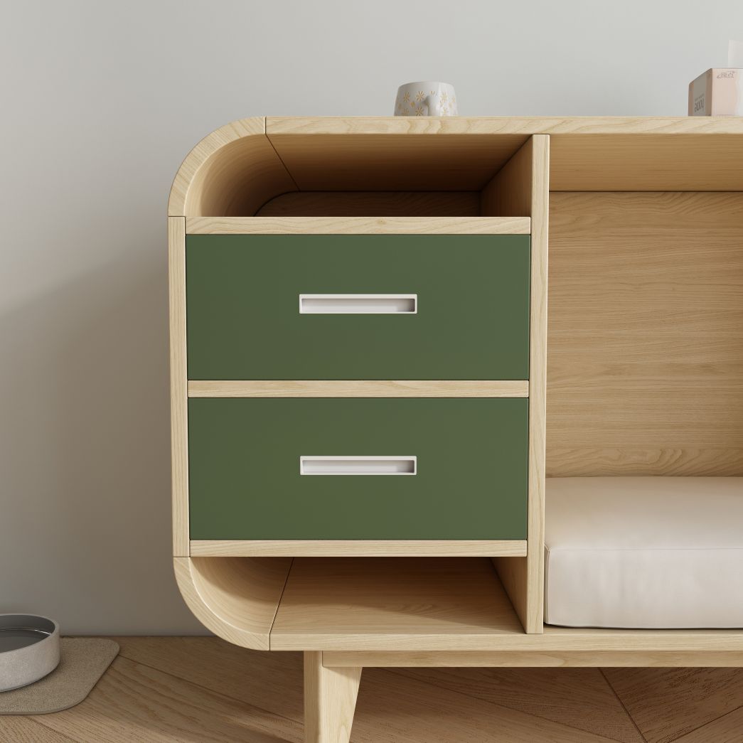 Dual-Use Wooden Pet Bed Sideboard with Storage Drawers & Cushion