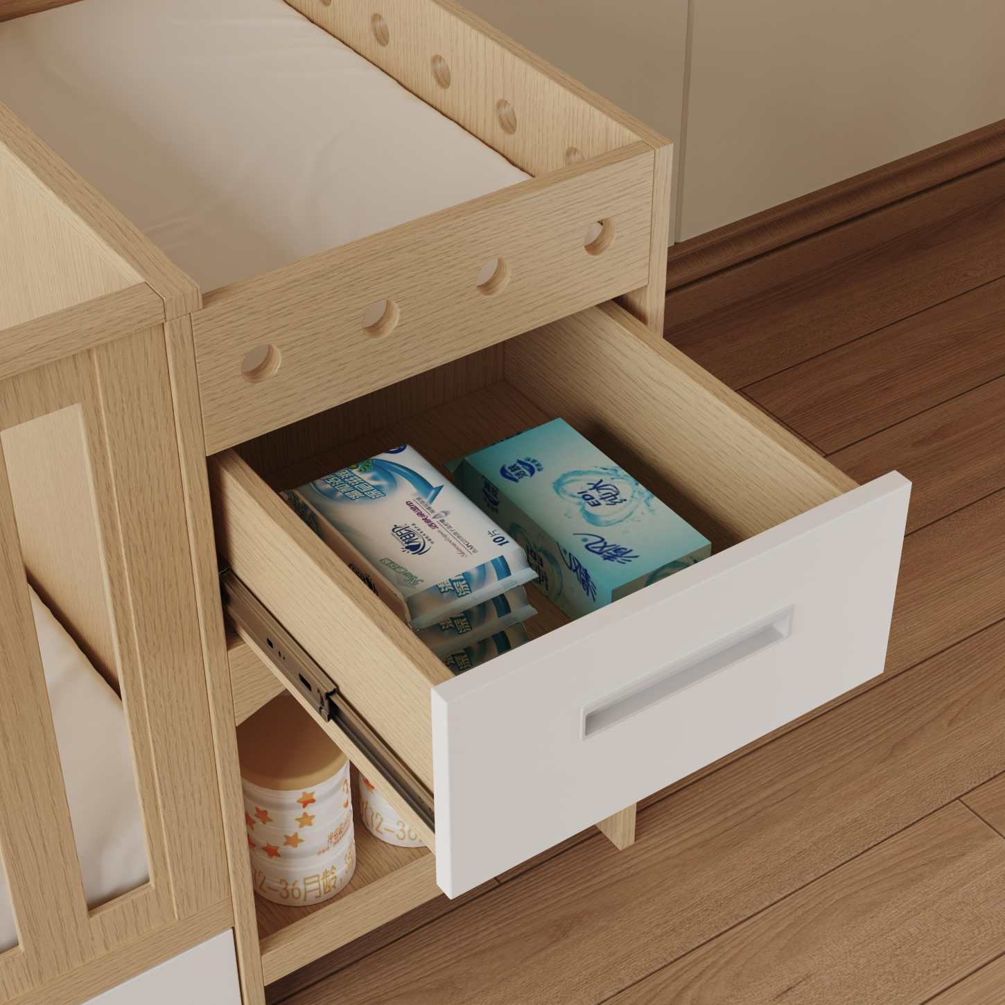 Multifunctional Wood Baby Crib with Changing Table & Storage Drawers Space Saver Nursery Bed