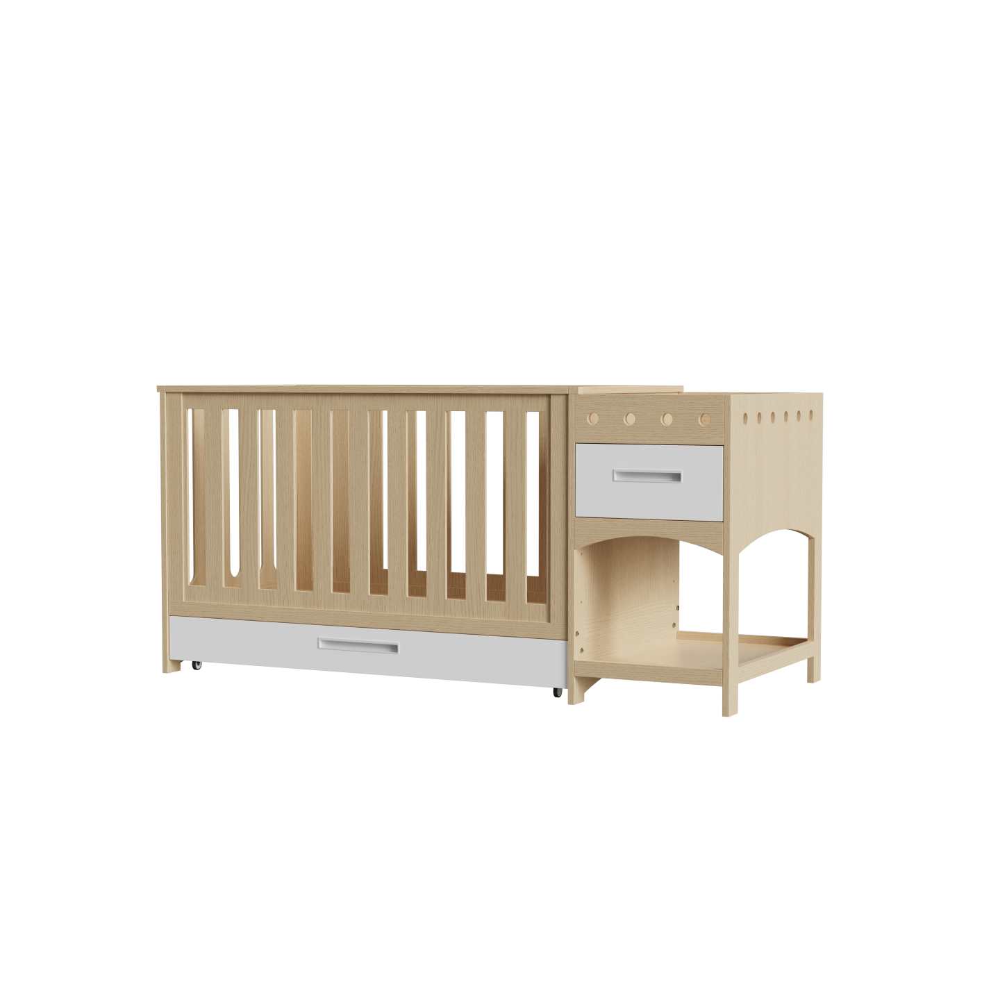 Multifunctional Wood Baby Crib with Changing Table & Storage Drawers Space Saver Nursery Bed