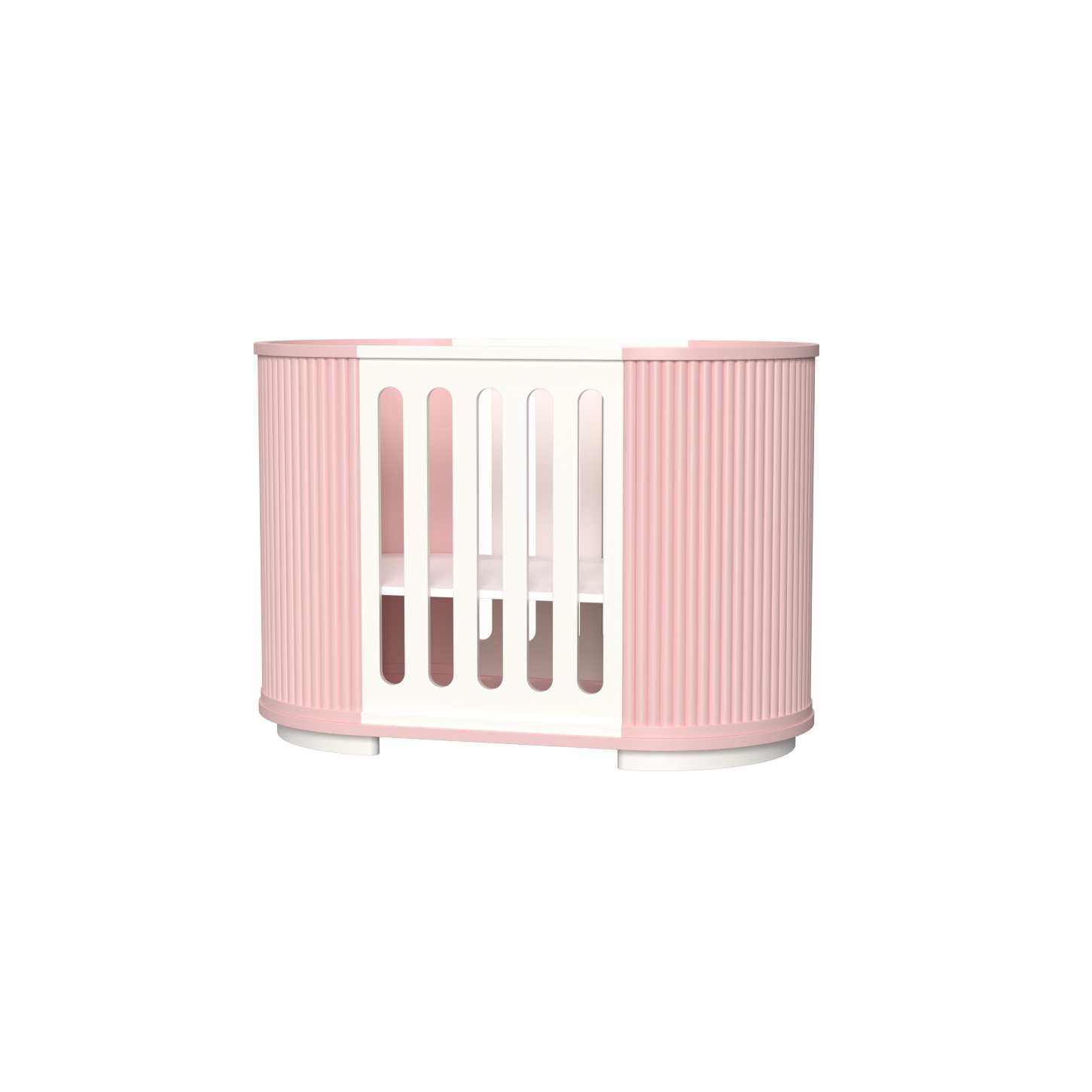 Round Pink Convertible Baby Crib Curved Striped Nursery Cot Space Saving Newborn Bed