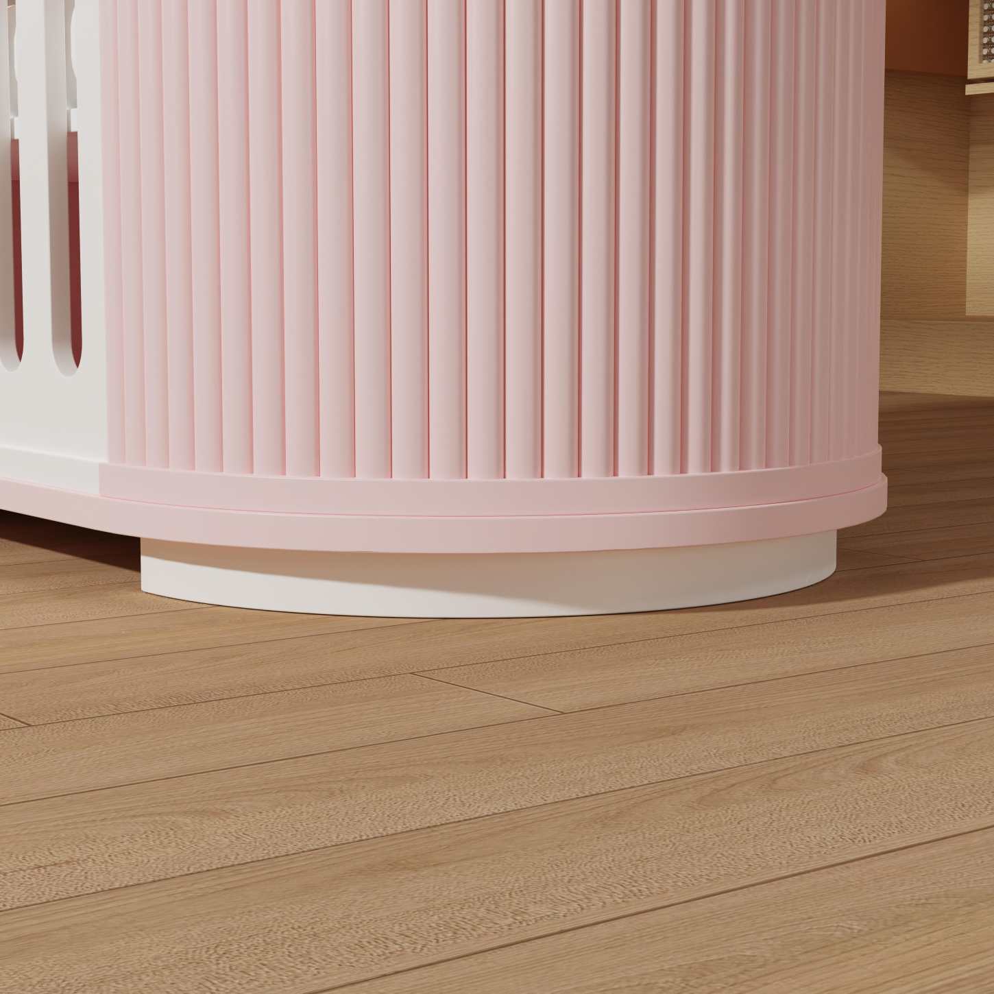 Round Pink Convertible Baby Crib Curved Striped Nursery Cot Space Saving Newborn Bed