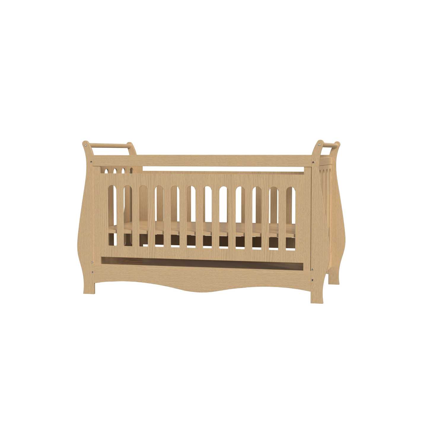 Two-Tone Wood Baby Crib Curved Sleigh Frame Safe Slat Nursery Cot Space Saving Bed