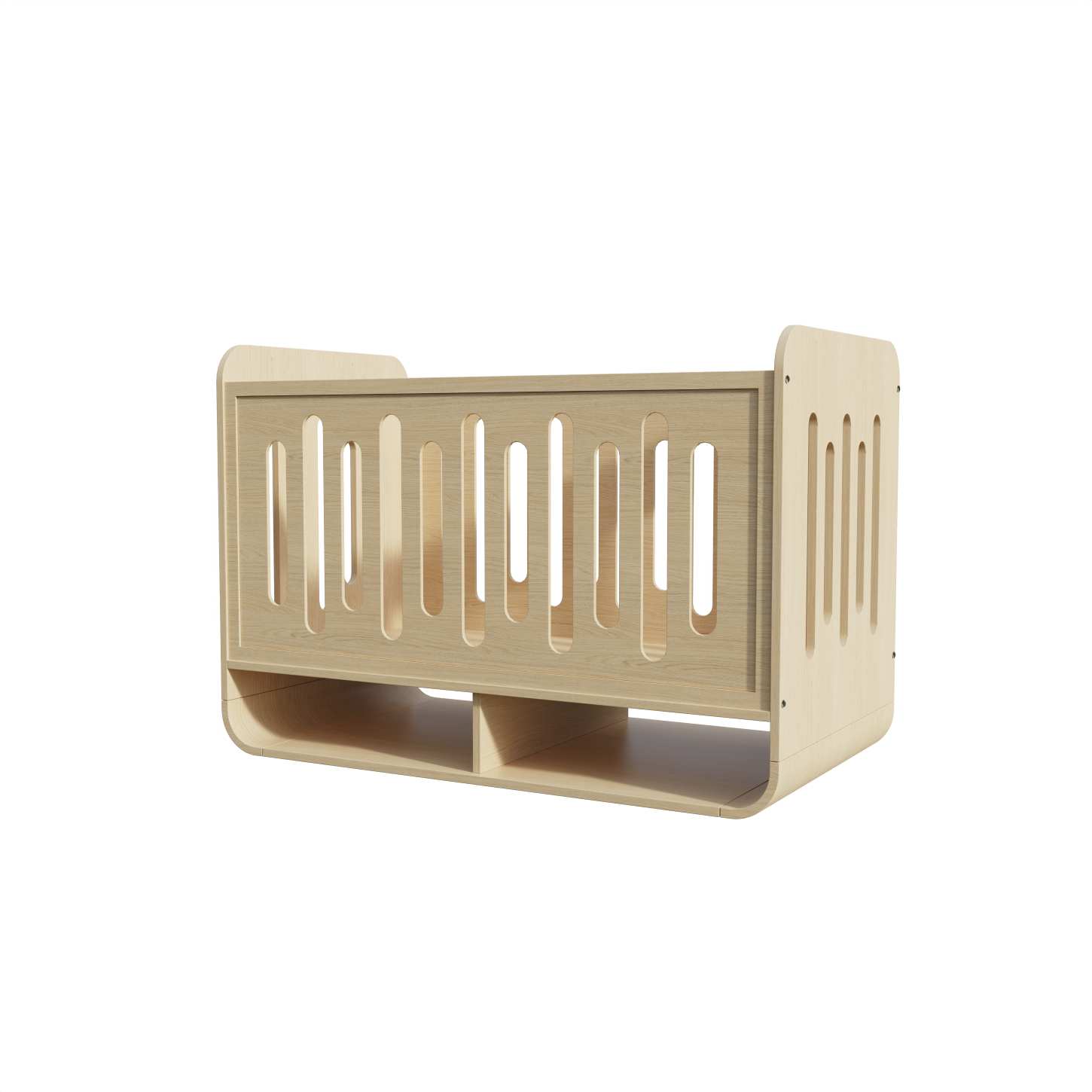 Natural Wood Baby Crib with Bottom Storage Shelf Minimalist Infant Cot