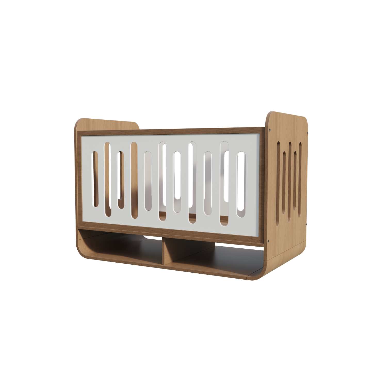 Natural Wood Baby Crib with Bottom Storage Shelf Minimalist Infant Cot