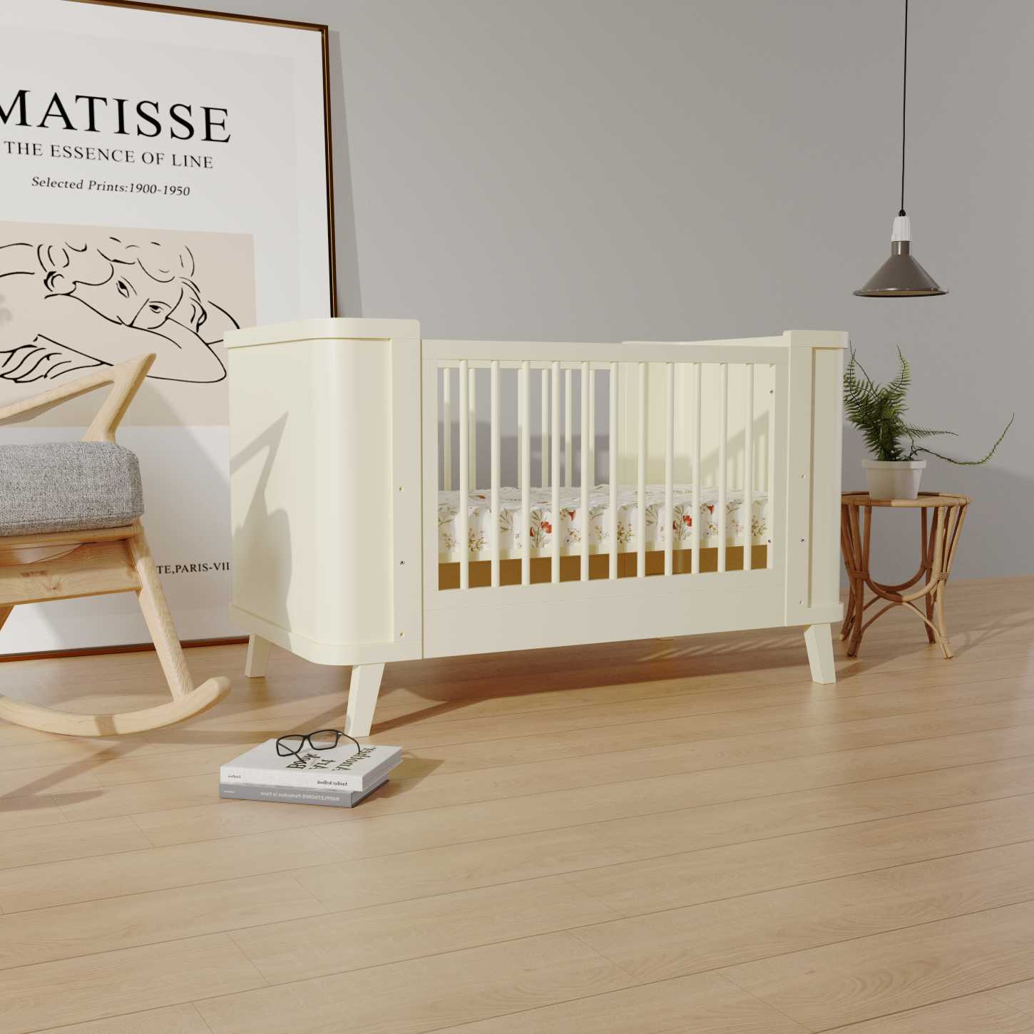 Cream White Vintage Wooden Baby Crib Convertible Safe Spindle Infant Cot