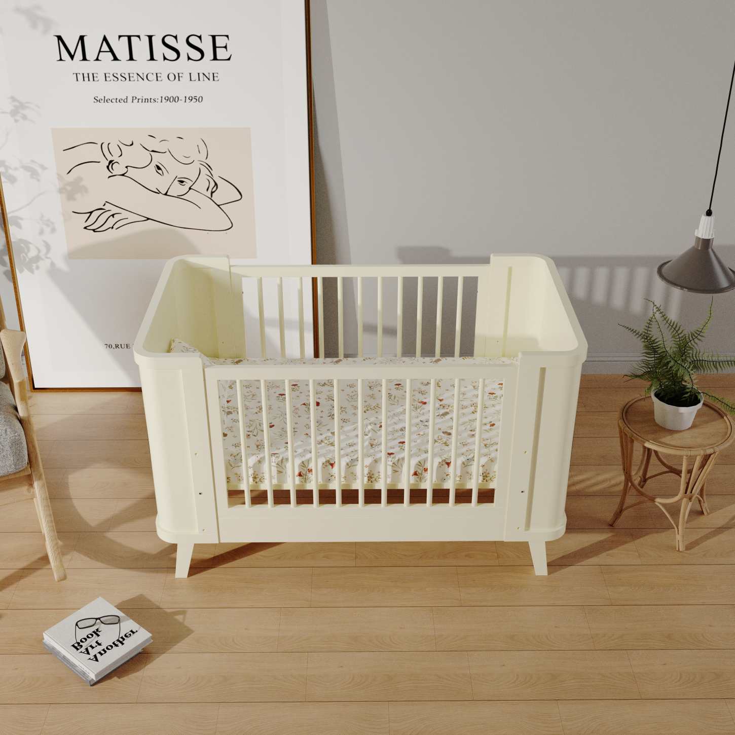 Cream White Vintage Wooden Baby Crib Convertible Safe Spindle Infant Cot