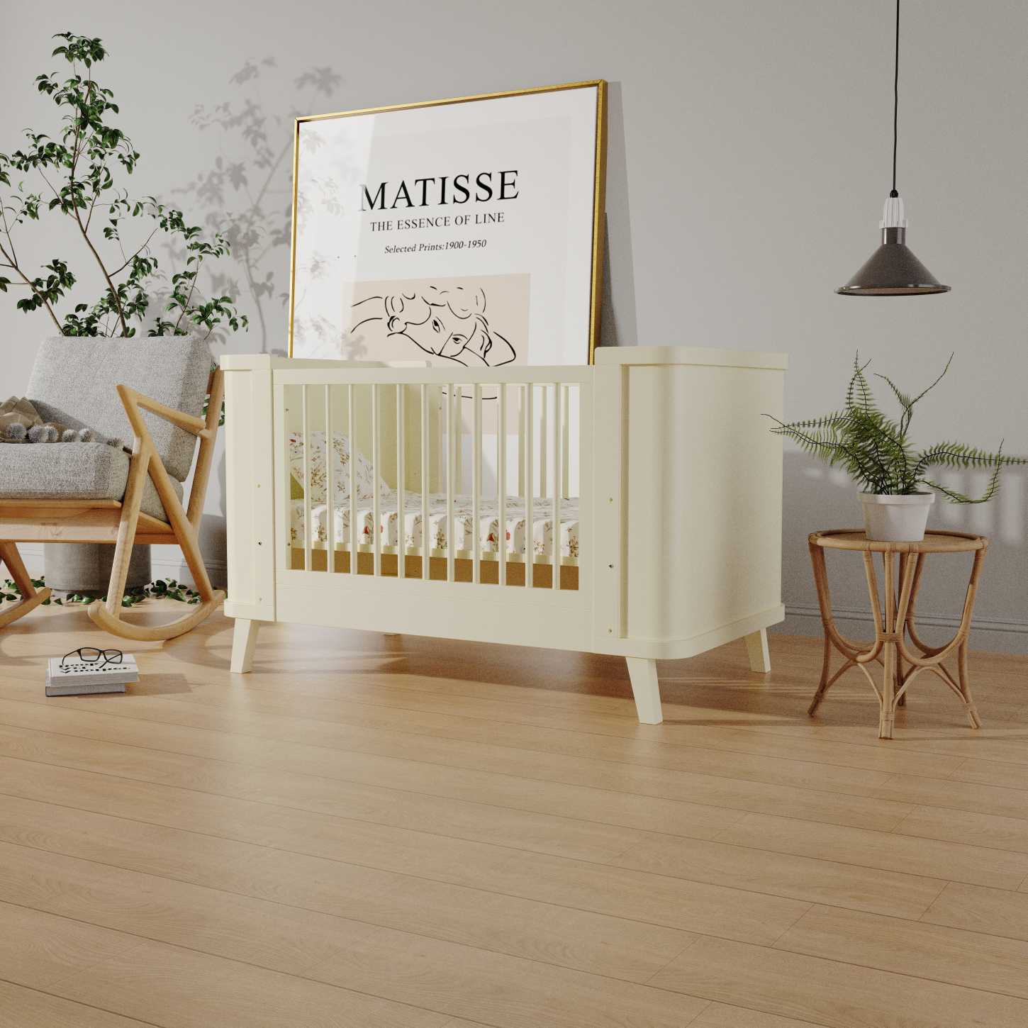 Cream White Vintage Wooden Baby Crib Convertible Safe Spindle Infant Cot