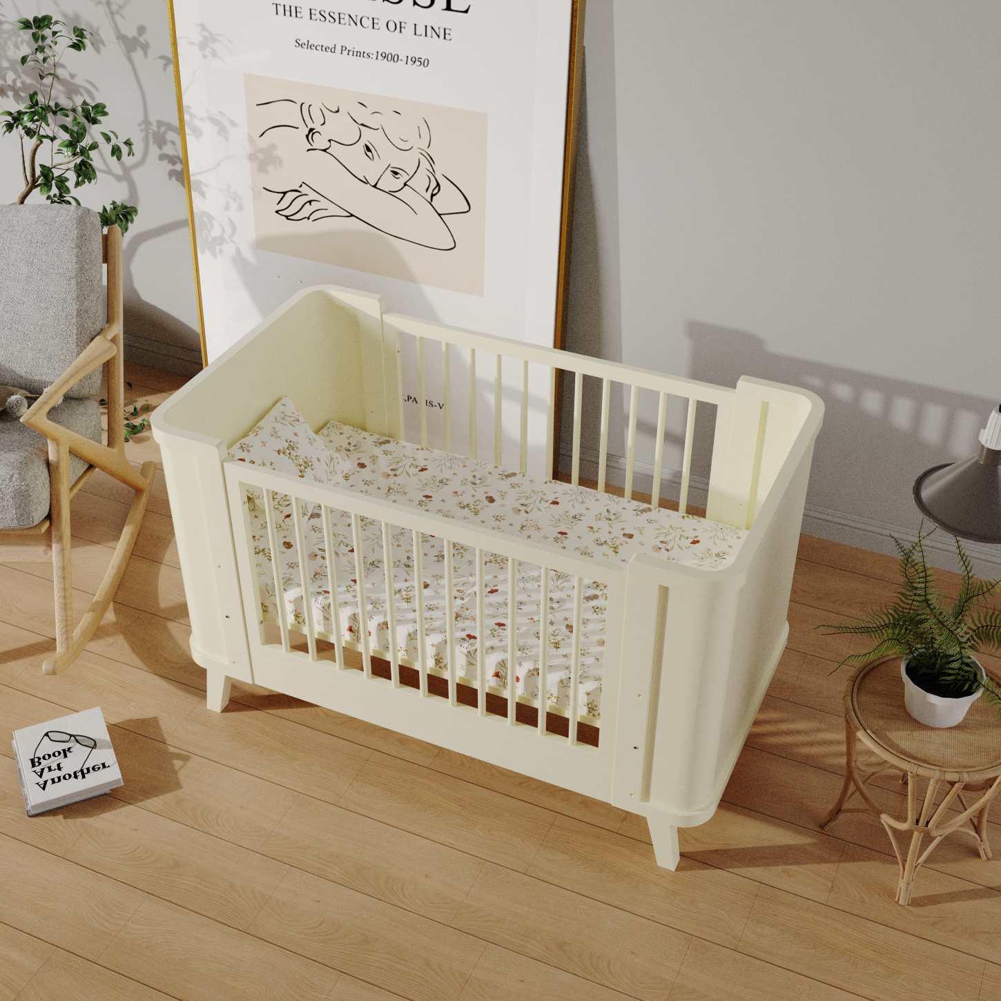 Cream White Vintage Wooden Baby Crib Convertible Safe Spindle Infant Cot
