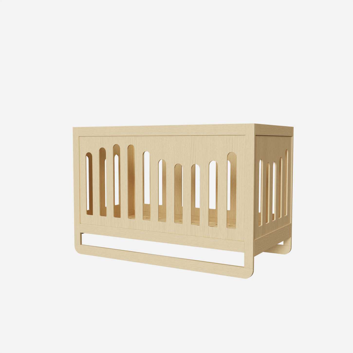 Dynamite Minimalist Natural Wood Baby Crib Curved Slat Safe Infant Cot