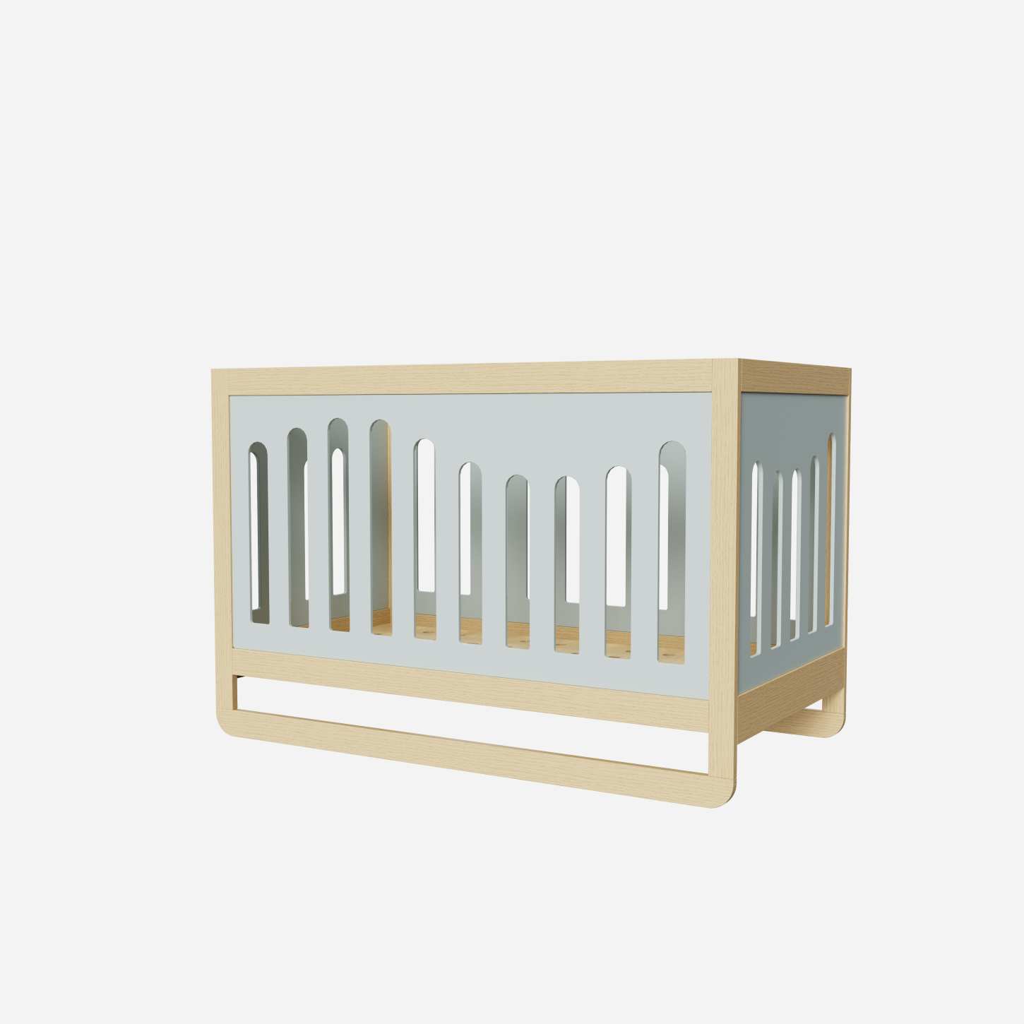Dynamite Minimalist Natural Wood Baby Crib Curved Slat Safe Infant Cot