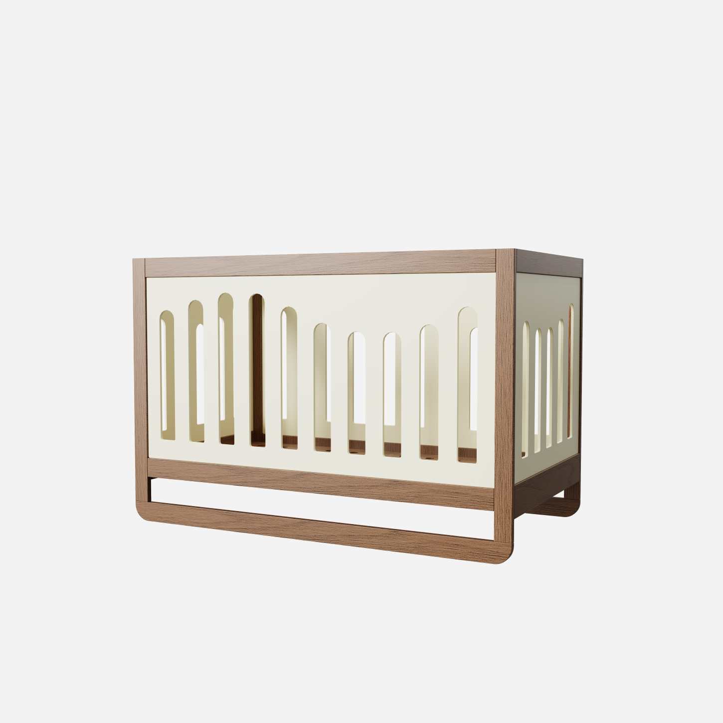 Dynamite Minimalist Natural Wood Baby Crib Curved Slat Safe Infant Cot