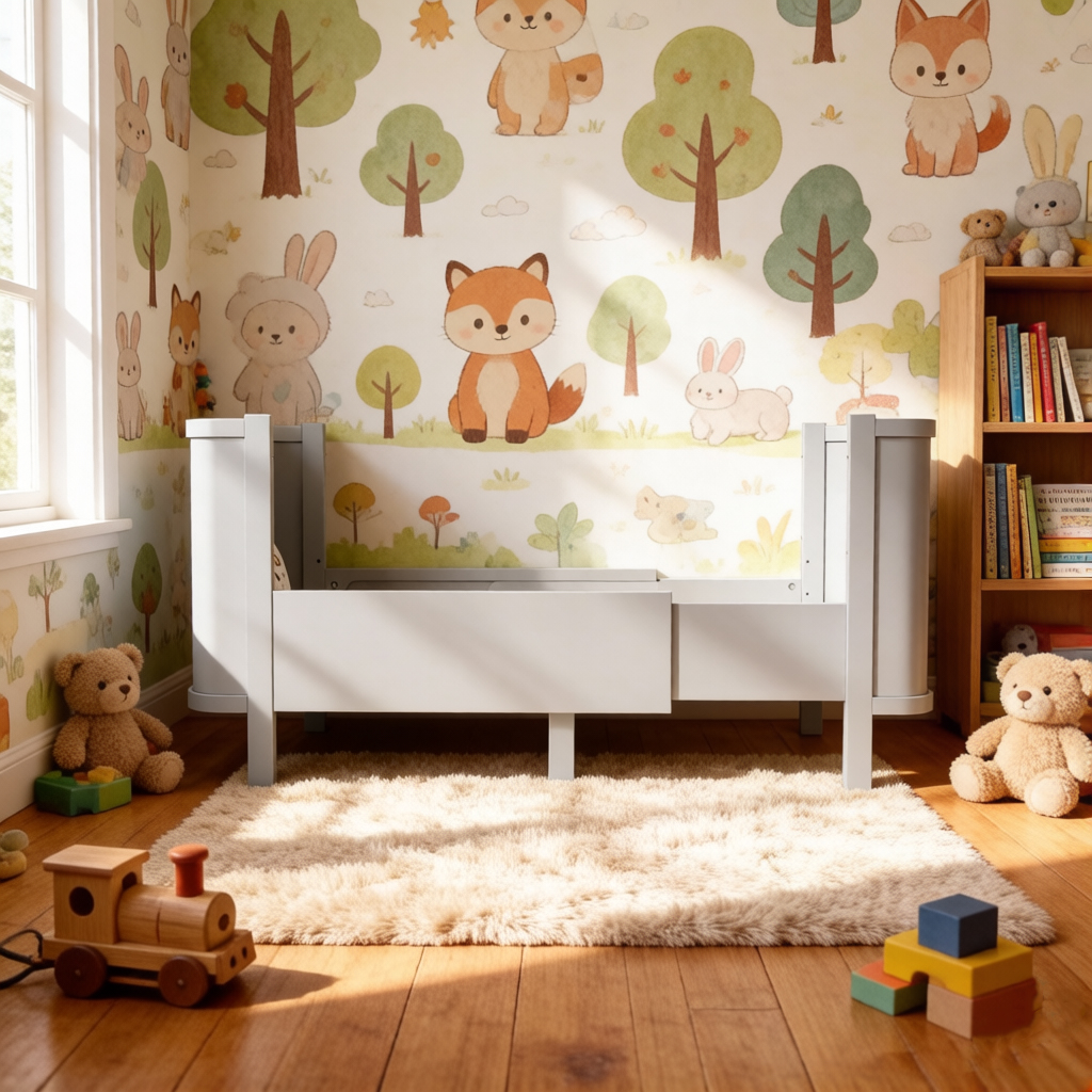 Dynamite Light Gray Solid Wood Convertible Baby Crib With Rounded Side Panel Safe Spindle Infant Cot