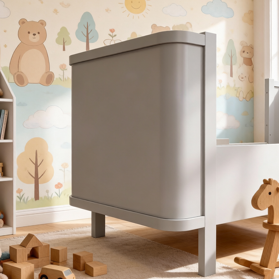 Dynamite Light Gray Solid Wood Convertible Baby Crib With Rounded Side Panel Safe Spindle Infant Cot