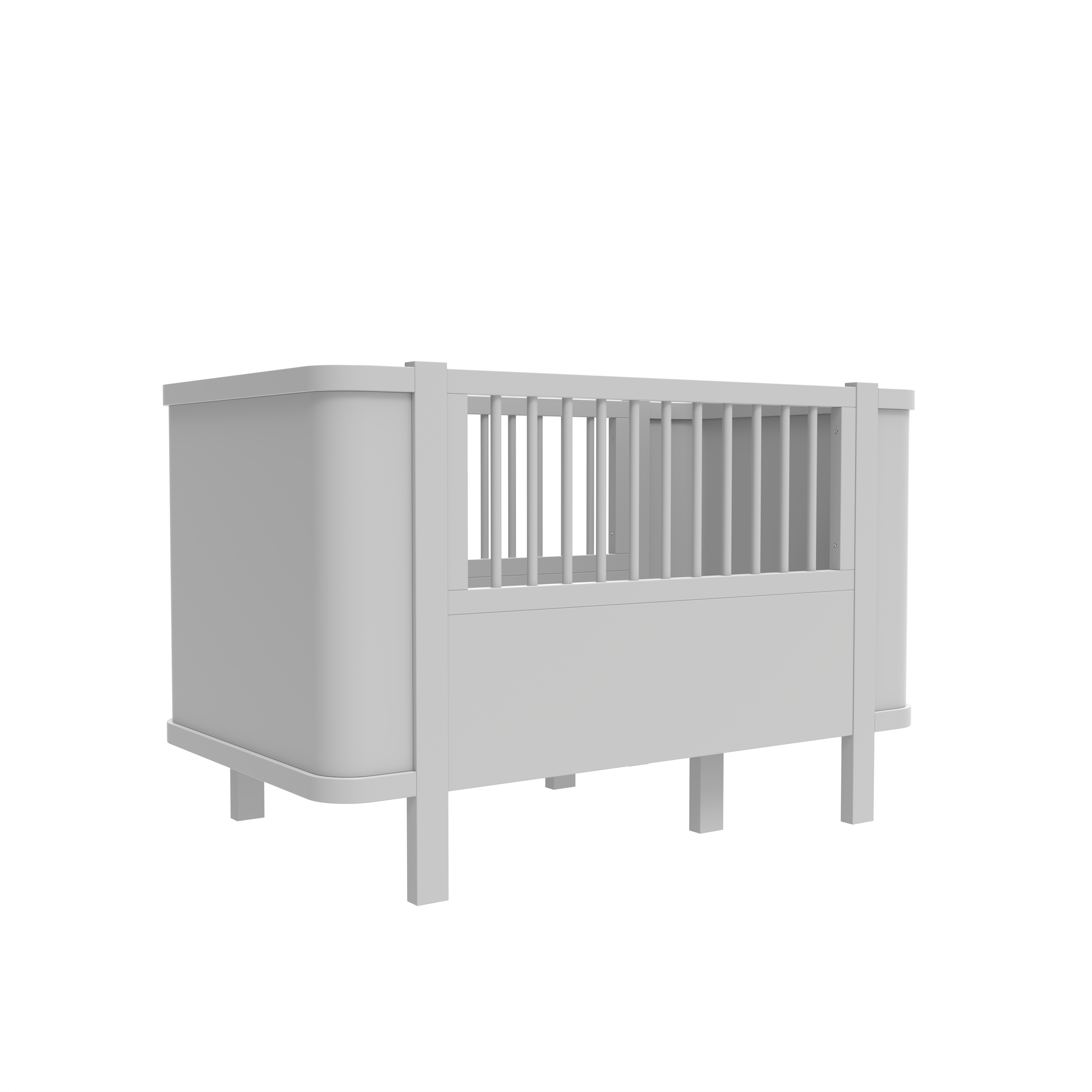 Dynamite Light Gray Solid Wood Convertible Baby Crib With Rounded Side Panel Safe Spindle Infant Cot