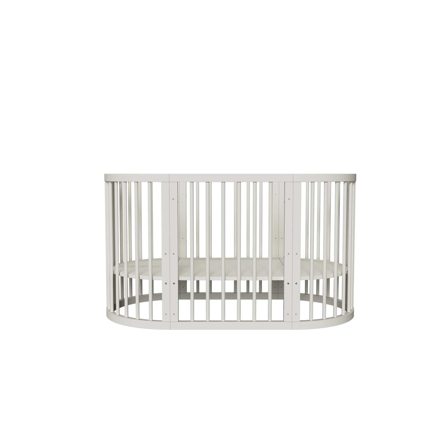Dynamite Cream Oval Solid Wood Convertible Baby Crib Full Surround Safety Spindle Infant Cot