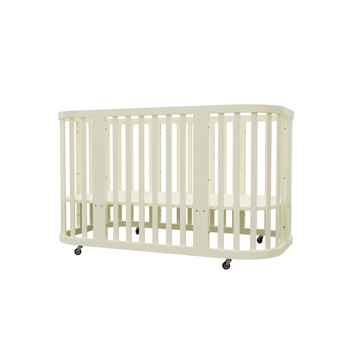 Dynamite Cream Rounded Rectangle Solid Wood Convertible Baby Crib Full Safety Spindle Cot