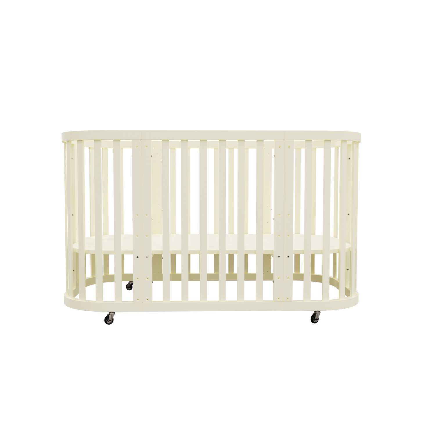 Dynamite Cream Rounded Rectangle Solid Wood Convertible Baby Crib Full Safety Spindle Cot