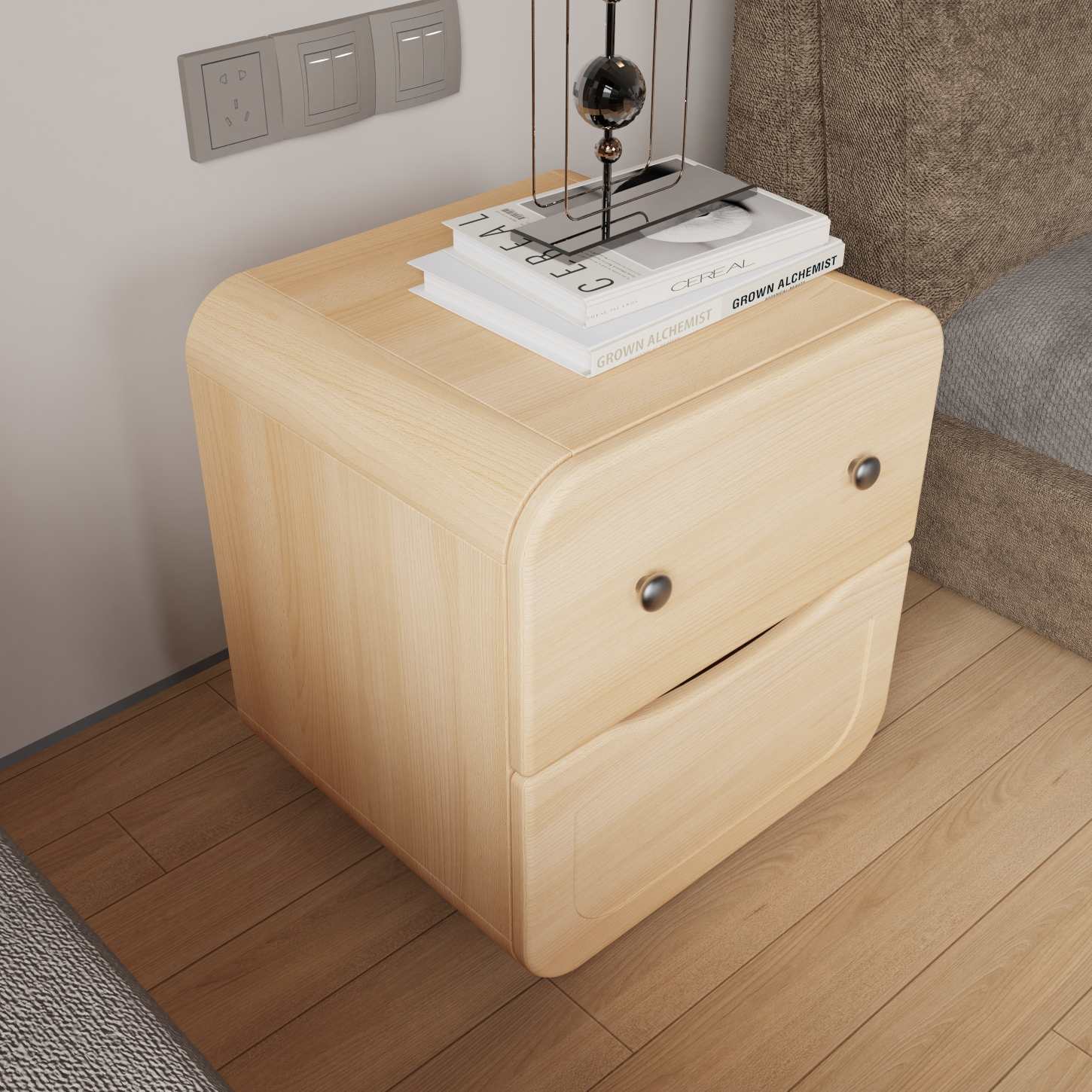 Dynamite Natural Solid Wood Nightsta nd Two Drawer Rounded Edge Bedside Storage Cabinet