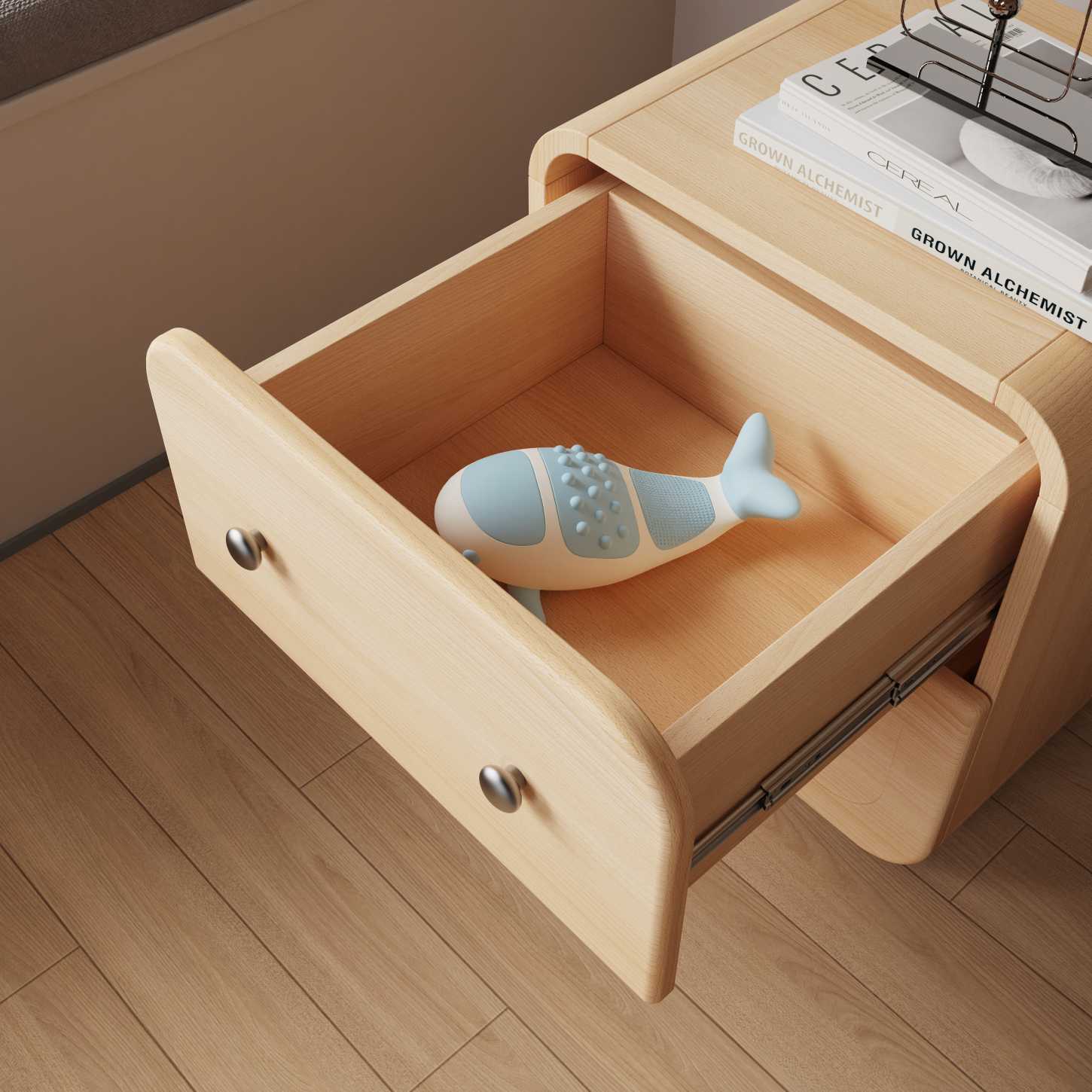 Dynamite Natural Solid Wood Nightsta nd Two Drawer Rounded Edge Bedside Storage Cabinet