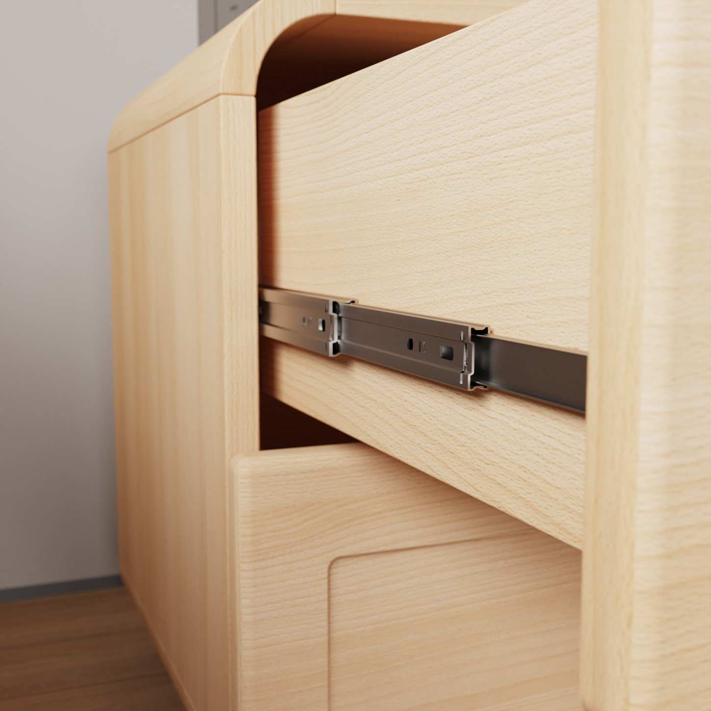 Dynamite Natural Solid Wood Nightsta nd Two Drawer Rounded Edge Bedside Storage Cabinet