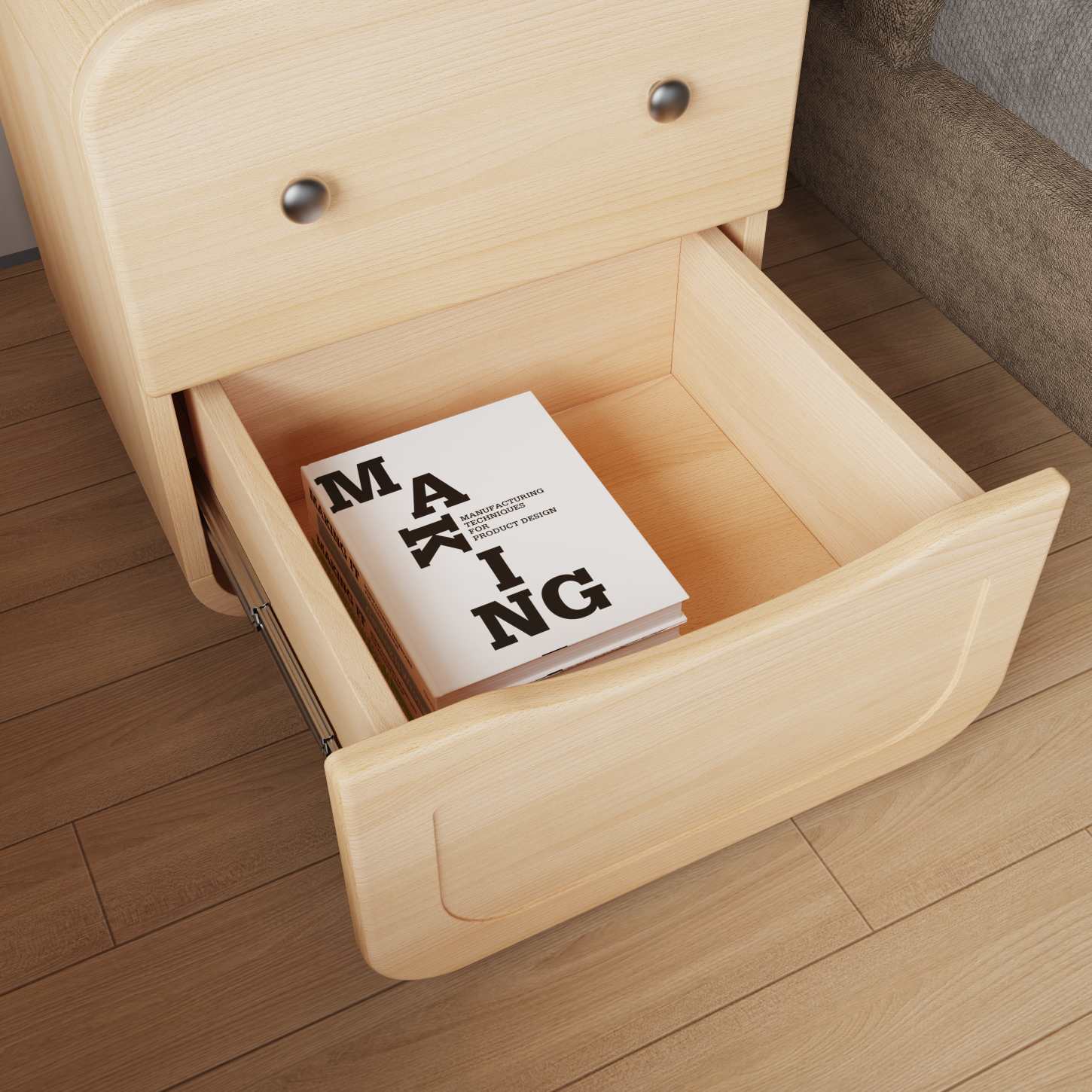Dynamite Natural Solid Wood Nightsta nd Two Drawer Rounded Edge Bedside Storage Cabinet