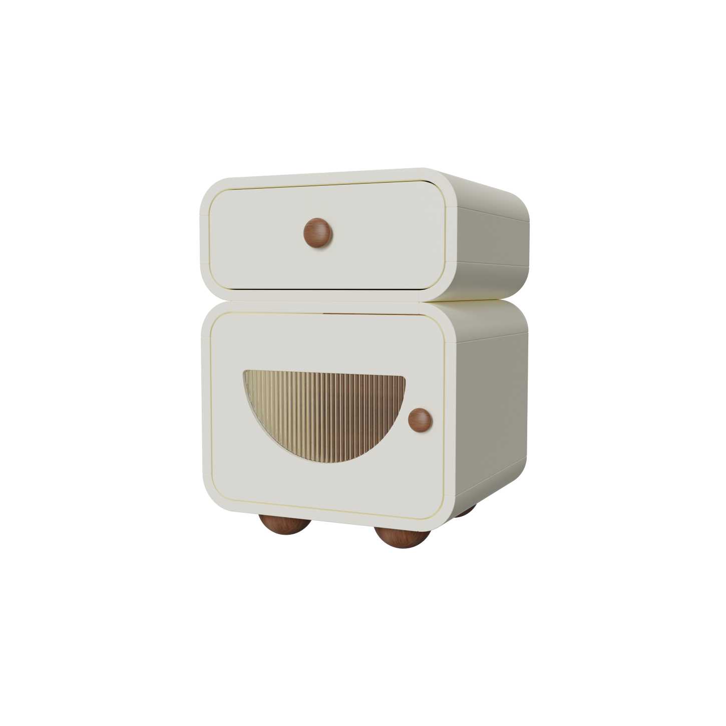 Dynamite Two Drawer Wood Nightstand Rounded Edge Fluted Glass Bedside Storage Cabinet