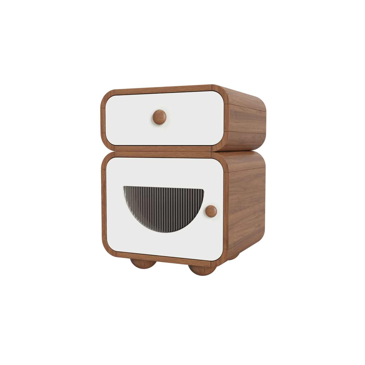 Dynamite Two Drawer Wood Nightstand Rounded Edge Fluted Glass Bedside Storage Cabinet