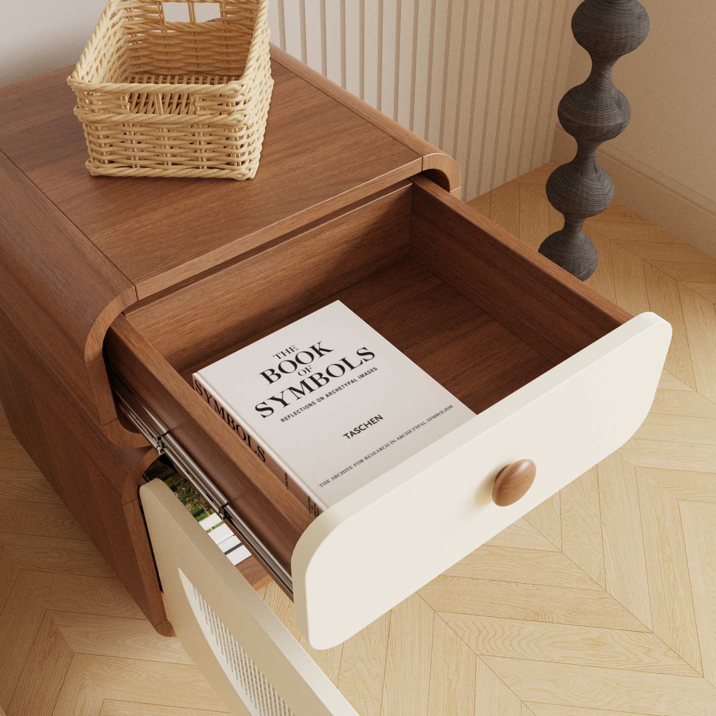 Dynamite Two Drawer Wood Nightstand Rounded Edge Fluted Glass Bedside Storage Cabinet